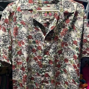 Good Vibes Men's Floral and Skull Print Casual Shirt
